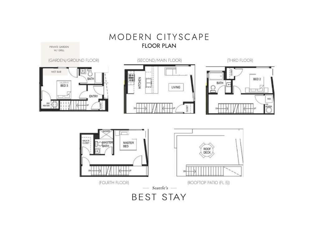 Rooftop Patio With Waterview, Private Garden & Grill 3Br 3Ba- Modern Cityscape Seattle Exterior foto